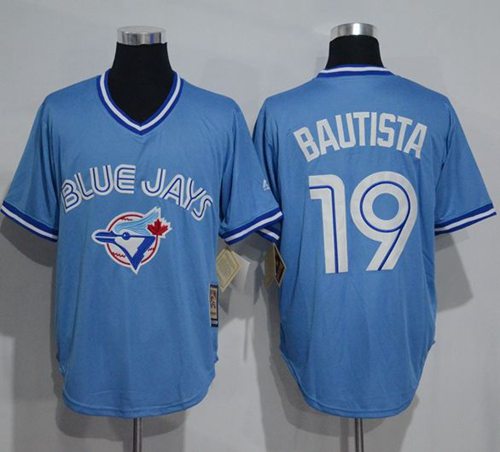 Blue Jays #19 Jose Bautista Light Blue Cooperstown Throwback Stitched MLB Jersey - Click Image to Close